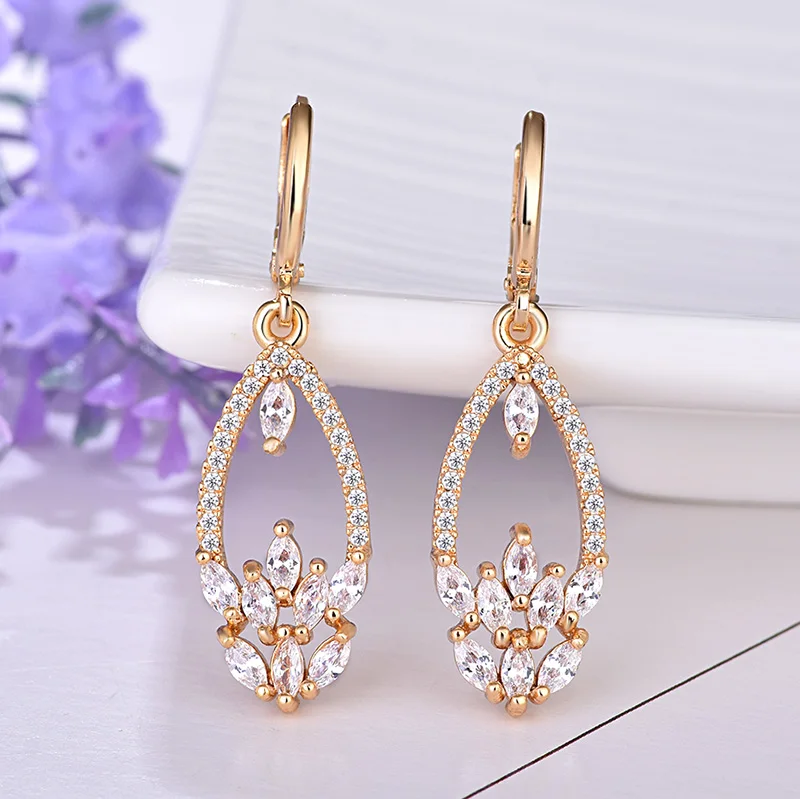 2019 модные изысканные цветные круглые серьги каменные листья кубический циркон