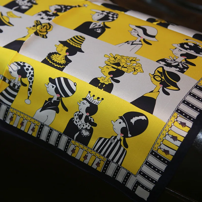 

High quality pineapple princess silk scarf office lady square yellow black digital print silk scarf