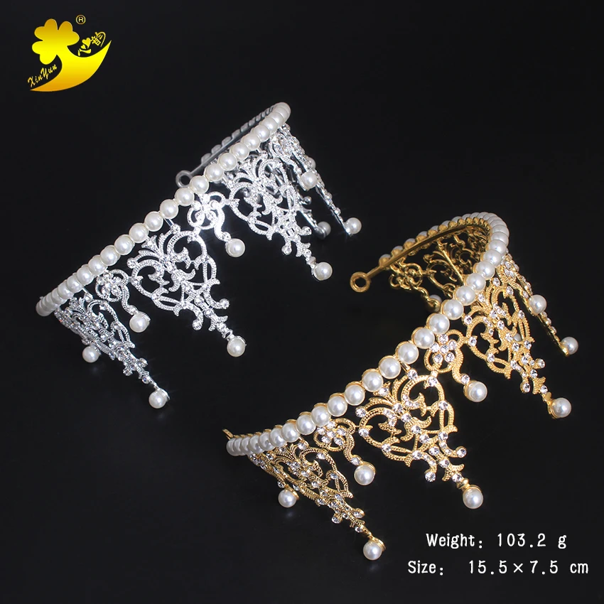 Xinyun свадебная корона украшения для волос Золотой горный хрусталь Тиара жемчуг