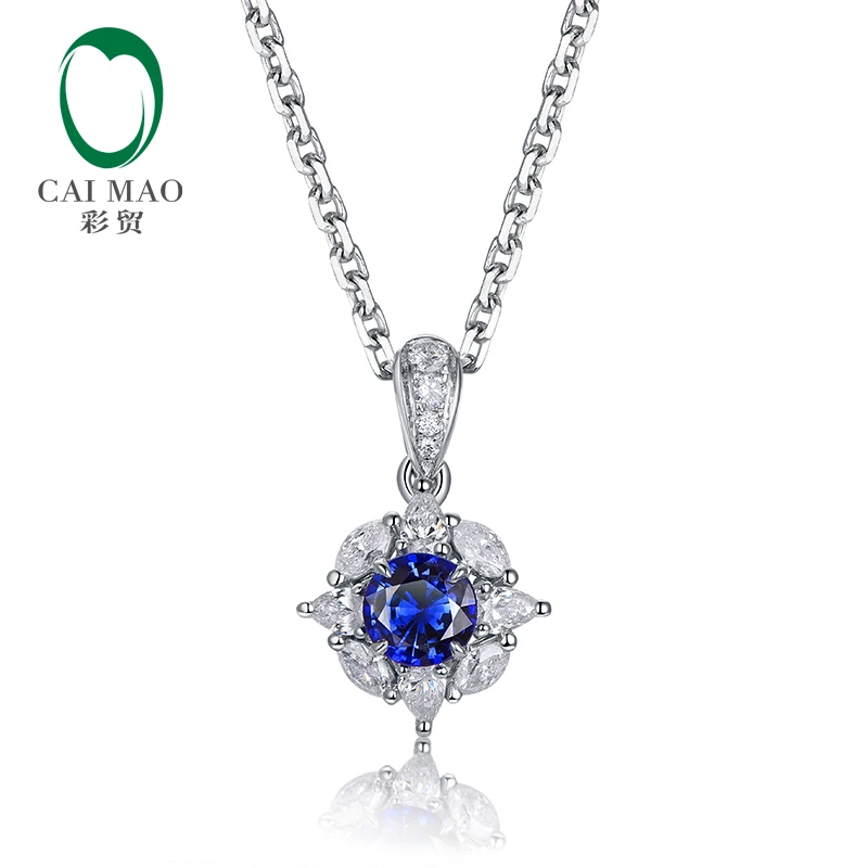 Caimao 0.36ct натуральный голубой сапфир маркиза груша бриллианты 14kt Белое Золото Изысканный кулон для женщин