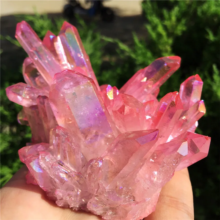 Натуральный кристалл кварца редкий красивый розовый Aura кварцевый кластер