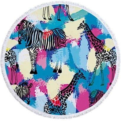 Beach towel12 Круглое пляжное полотенце с рисунком леопарда и тигра с кисточками из микрофибры 150 см, летний коврик для плавания и пикника, гобелен, одеяло для путешествий - Цвет: Beach towel12