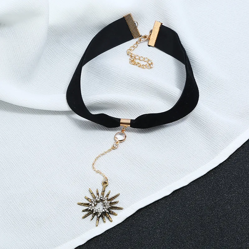 Choker Necklace Black Velvet Strip Woman Collar Party Jewelry Neck Accessories White Cubic Zircon Ray Necklaces For Women | Украшения и