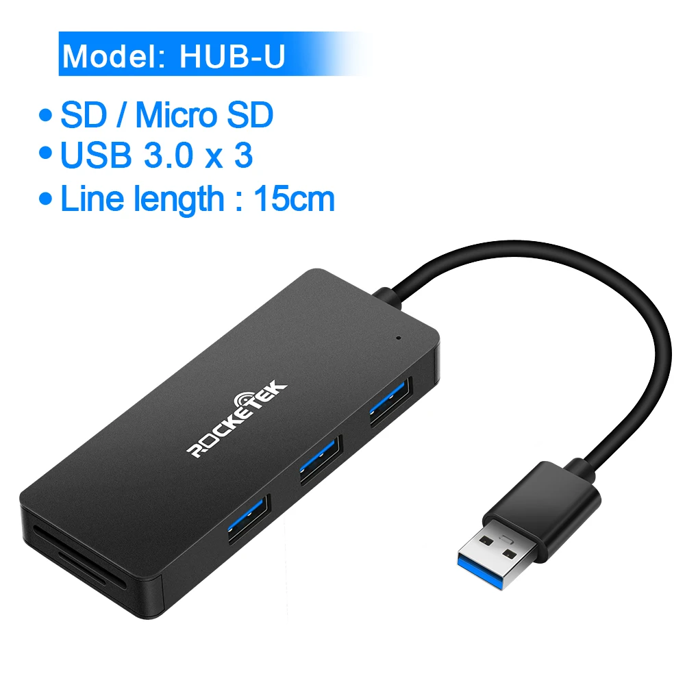 HUB-U Rocketek алюминиевый сплав usb-хаб с кардридером 3 порта USB 3,0 type c разветвитель Micro USB порт питания для ноутбука iMac - Цвет: HUB-U