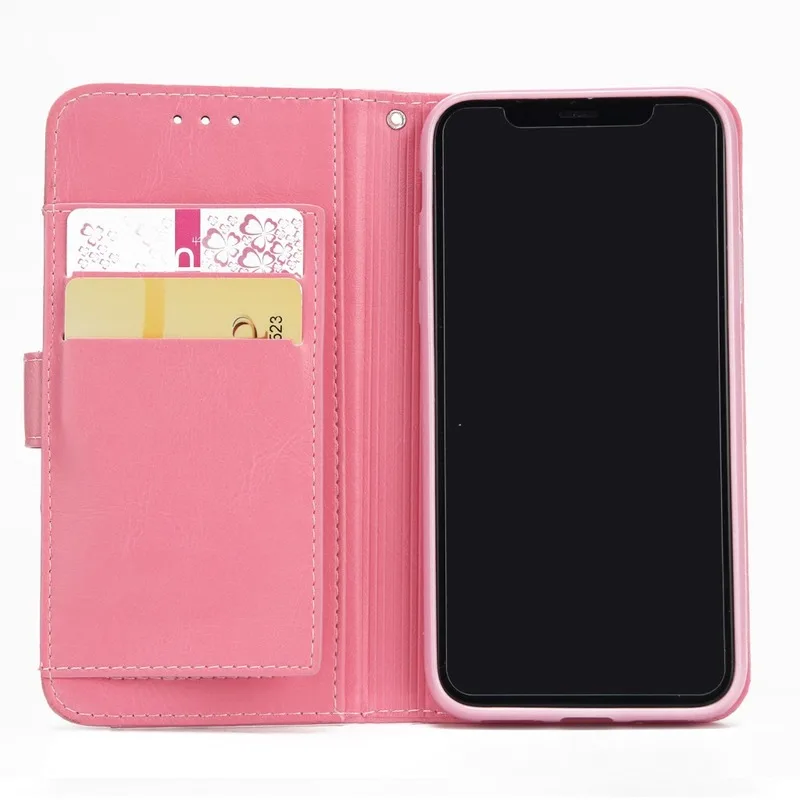 CHAOLIDA Pink Leather Mobile Case for IPhone X 6 6s 7 8 PLUS Card Pocket Small Money Snap PU Phone Holder Girl Wrist Strap |