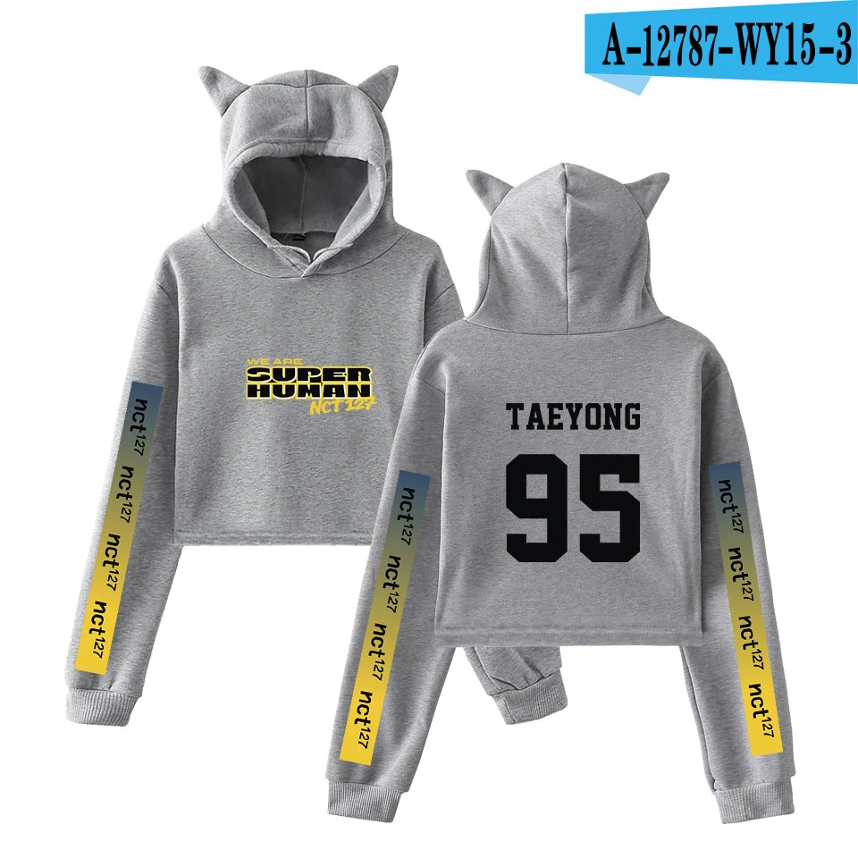 NCT 127 WE ARE SUPERHUMAN Cat Ear толстовка модная Милая женская Повседневная Новинка Kpop Cat Crop Top толстовки Толстовка сексуальная одежда - Цвет: WY15