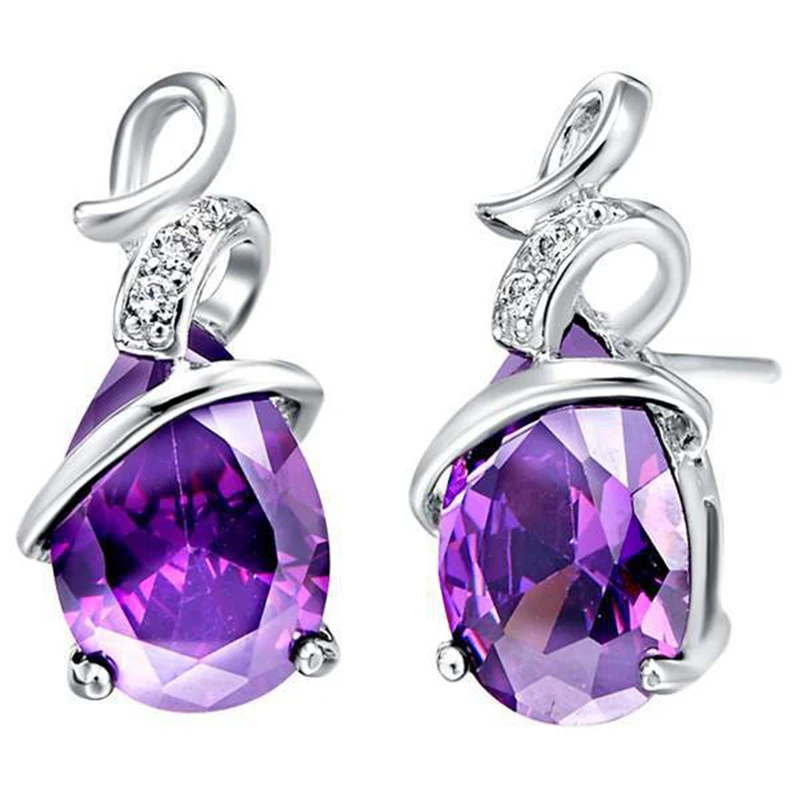 

Wedding Womens White Gold Filled Dangle Earrings Purple/Red 2.0ct