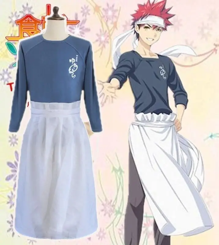 Аниме Shokugeki no Soma Косплей Костюм пищевые войны Yukihira Souma футболка + фартук повязка на