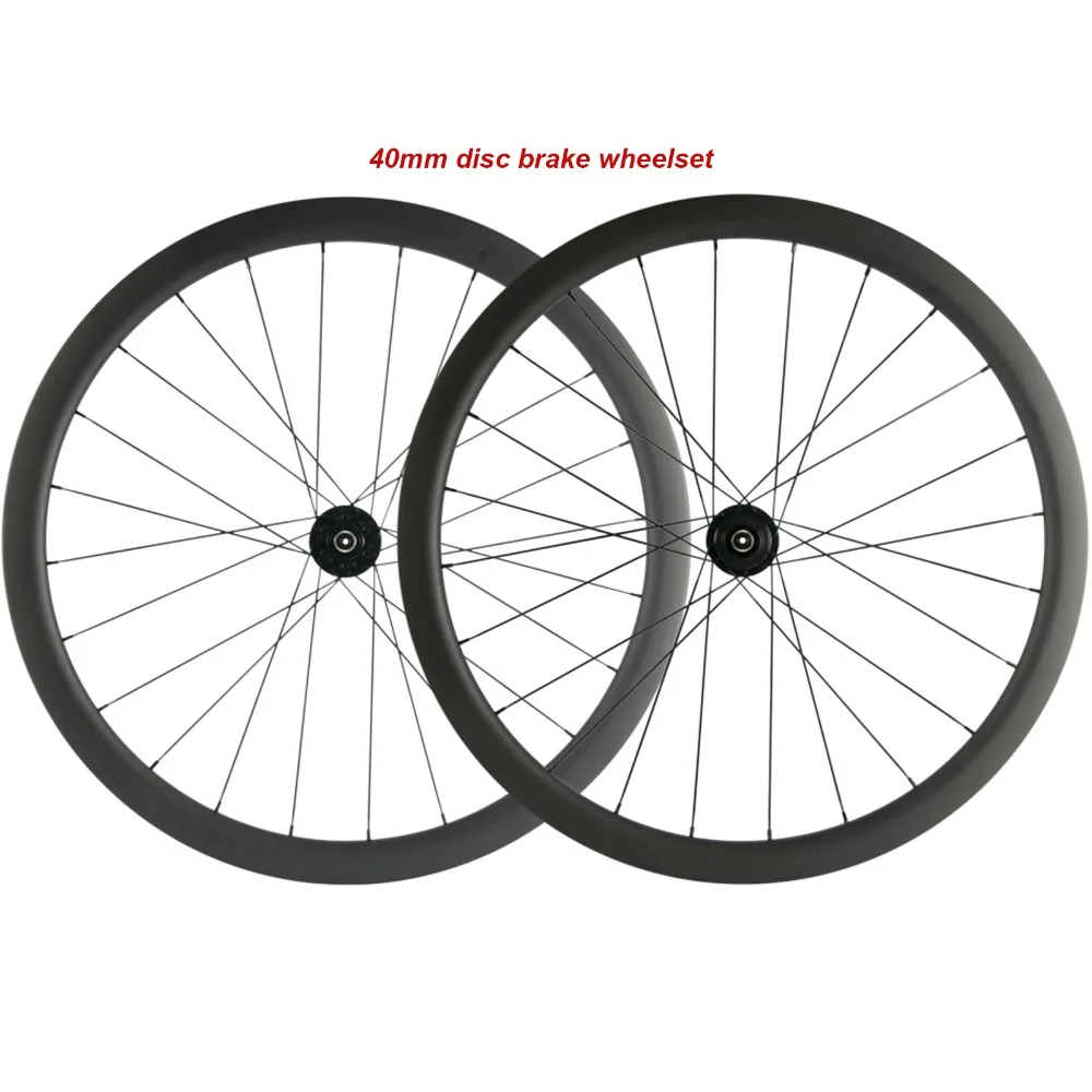 700C Six bolts Disc Brake Wheelset 40mm Carbon Wheels Clincher Road Bike Bicycle QR/Alex Thru System |