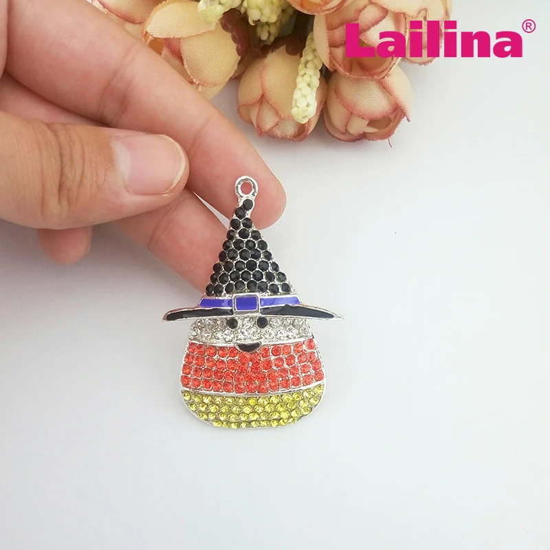 Верхнего качества бесплатная доставка Хэллоуин розовый кукуруза с черной шляпой ожерелье Ринестоун массивный шарм-подвеска.