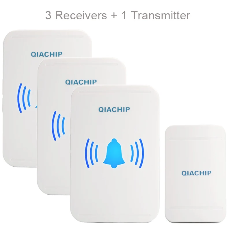 1 RC and 3 Receiver QIACHIP Беспроводной дверной звонок Водонепроницаемый автономным питанием без батареи ЕС Plug Ssmart дверной звонок 1 пуговица 3 приемника кольцо дверной Звонок - Цвет: 1 RC and 3 Receiver