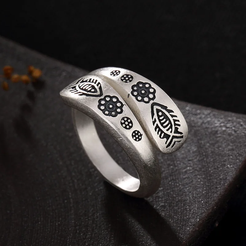 Ручной работы чистого серебра 990 кольца с рыбками для женщин цветок резьба тип