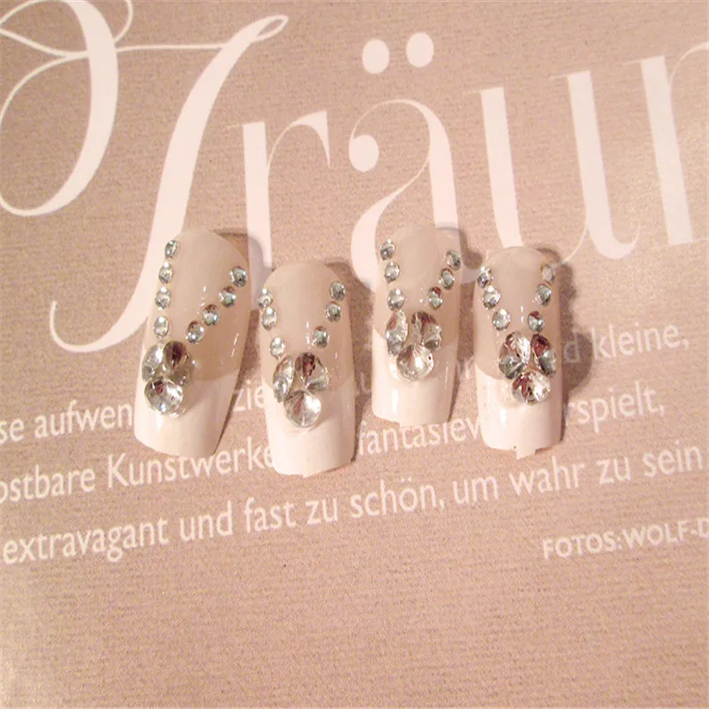 

24pcs fashion shiny transparent rhinestone embellished bride charm fake nail patch 3D nail jewelry decorative nail tool