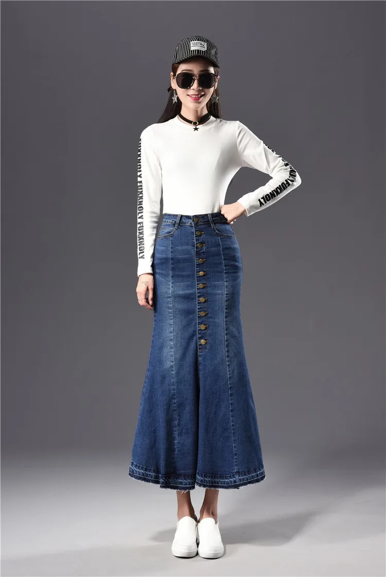 

New women fashion slim botton long denim skirt, mermaid skirt plus size