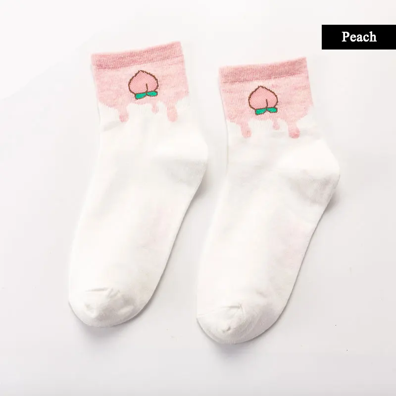 Peach Милые женские носки с фруктовым узором Летние повседневные короткие носки женские Харадзюку забавные стильные хлопковые носки 1 упаковка - Цвет: Peach