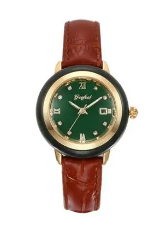 

Leather waterproof fashion couple watch men's jaspers-gold-inlaid green real natural gems stone bracelet Quartz queen Fine watch