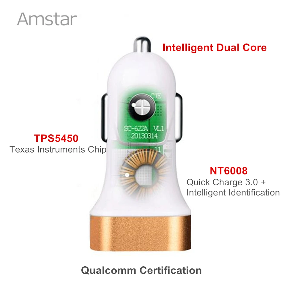 Автомобильное зарядное устройство Amstar Quick Charge 3 0 42 Вт быстрое USB QC3.0 автомобильное
