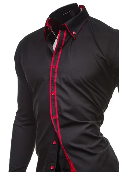 2017 Новый бренд ленты манжеты контрастного цвета мужские рубашки с длинным