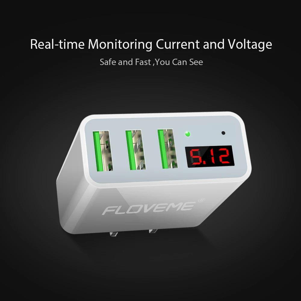 FLOVEME 3 порта USB зарядное устройство для iPhone X 7 6 5S samsung Xiaomi Phone charger 5 в 3A светодиодный дисплей быстрое универсальное зарядное устройство USB для путешествий