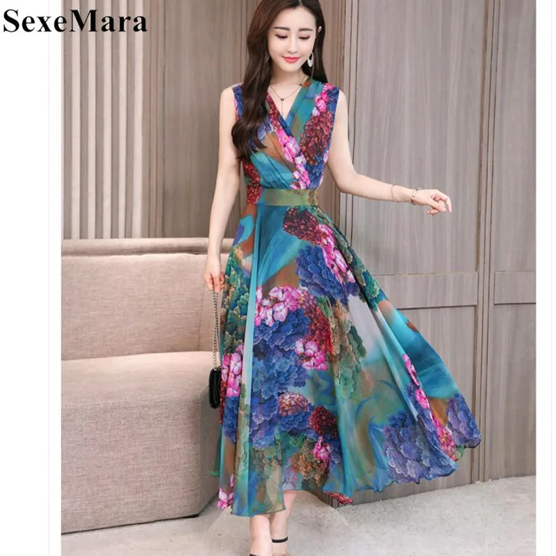 Женское шифоновое платье SexeMara длинное облегающее Повседневное без рукавов с