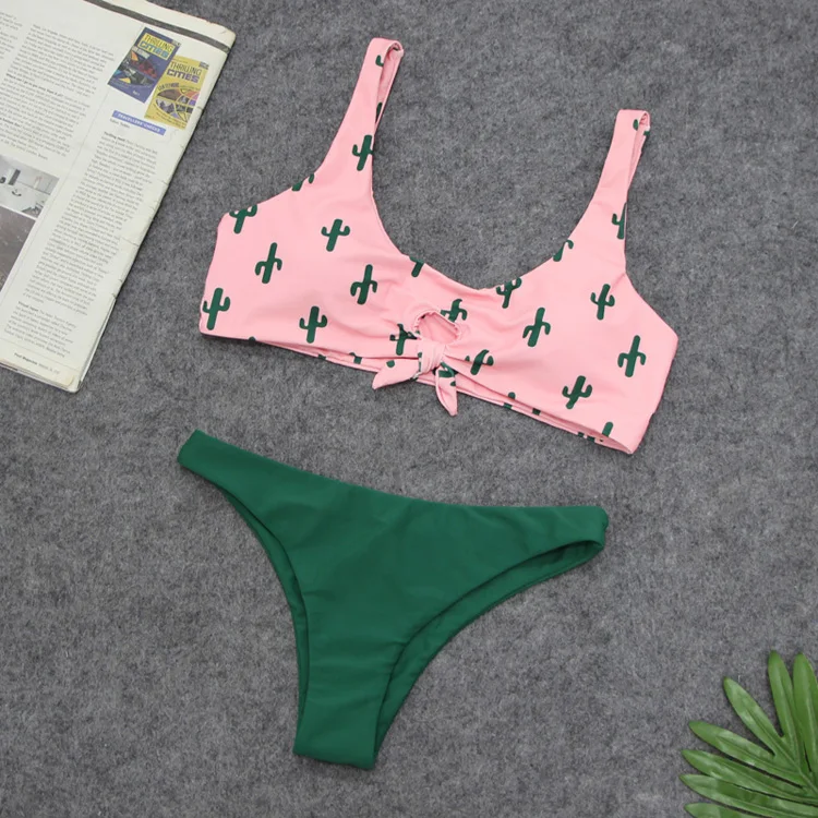 Купальник с кактусовым принтом женский купальник Push Up из двух частей Бразильское