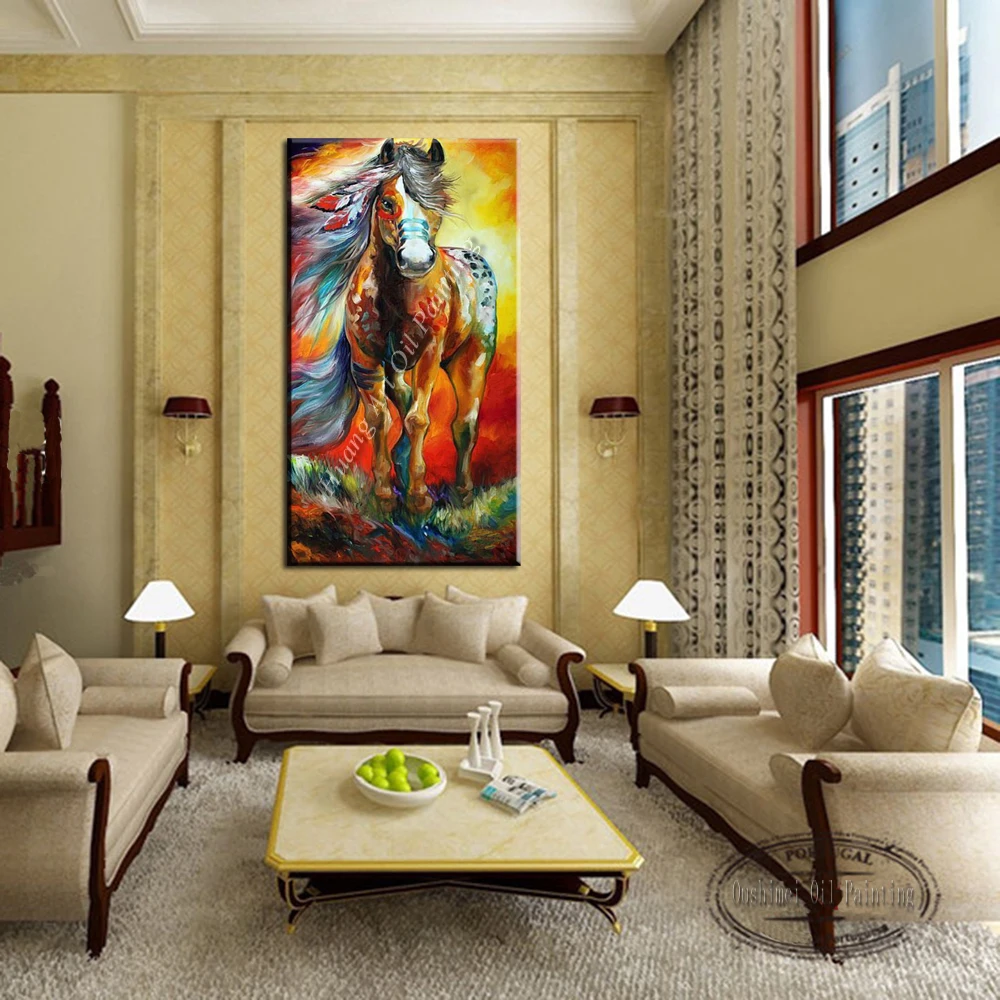Мастерство художника роспись маслом Ручная HQ бег Красочная картина с лошадью на