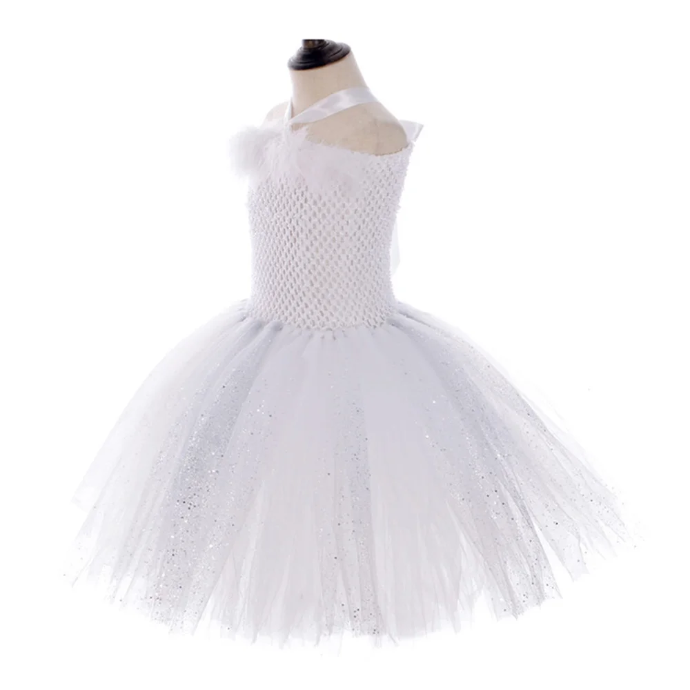 White Swan Lake Ballet Dress Fairy Girls Feather Glitter Sparkling Evening for Kids Angel Cosplay Party Tutu Vestido | Детская одежда и