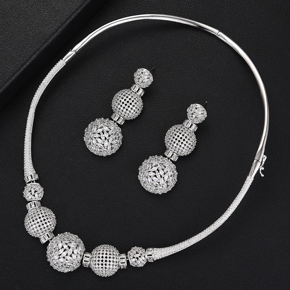 GODKI Luxury Ball Chain Nigerian Statement Jewelry sets For Women Wedding Cubic Zircon CZ Dubai Gold Bridal Jewelry Set