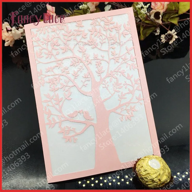 Новинка 2017 Лазерная резка Кружева Дизайн Любовь Дерево свадебные приглашения