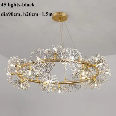 gold-45 lights Скандинавские Золотые/черные металлические светодиодные люстры для гостиной, хрустальные бусины, светодиодные подвесные люстры, светильники для столовой, подвесной светильник - Цвет абажура: gold-45 lights