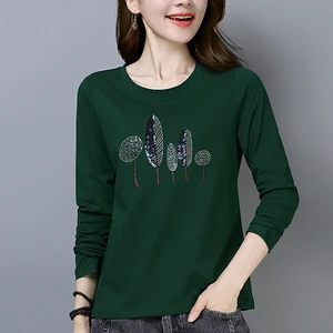 Футболка Shintimes из 2021 хлопка с вышивкой, рубашка с длинным рукавом, женская футболка, Корейская одежда, футболка, женская одежда, футболка, женская одежда