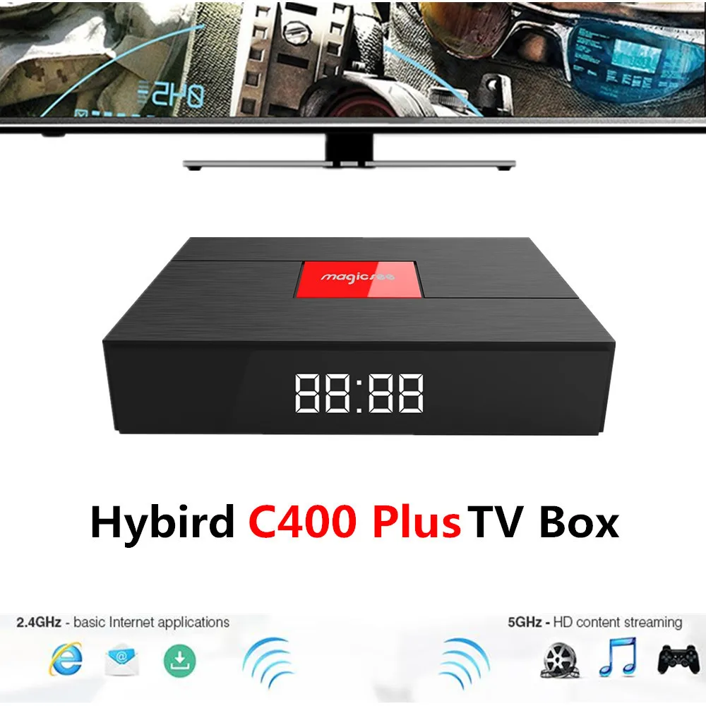 Magicsee C400 плюс Смарт ТВ приставка Android 7.1.2 Amlogic S912 Hybird S2 + T2 C 3 ГБ 32 двойной WiFi 100 Мбит/с