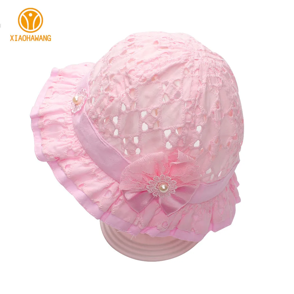 Hollow Bow Baby Girls Caps Cotton Sun Cap Floral Embroidered Hats Spring Summer Bucket Accessories | Детская одежда и обувь