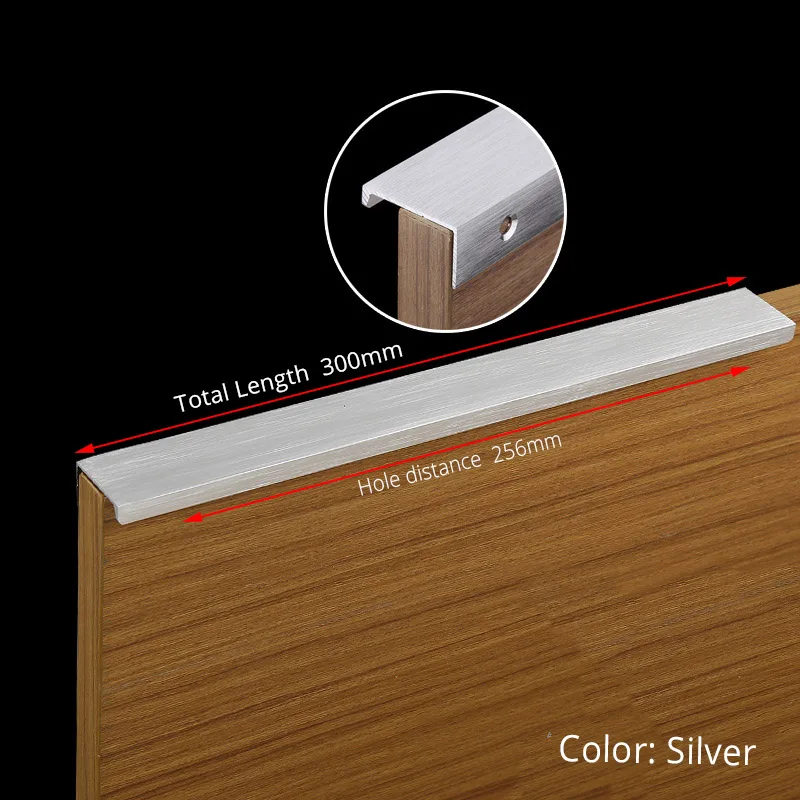 Silver-Length 300mm KAK модные черные скрытые ручки для шкафа, кухонные ручки из алюминиевого сплава, ручки для выдвижных ящиков, мебельная фурнитура для дверей - Цвет: Silver-Length 300mm