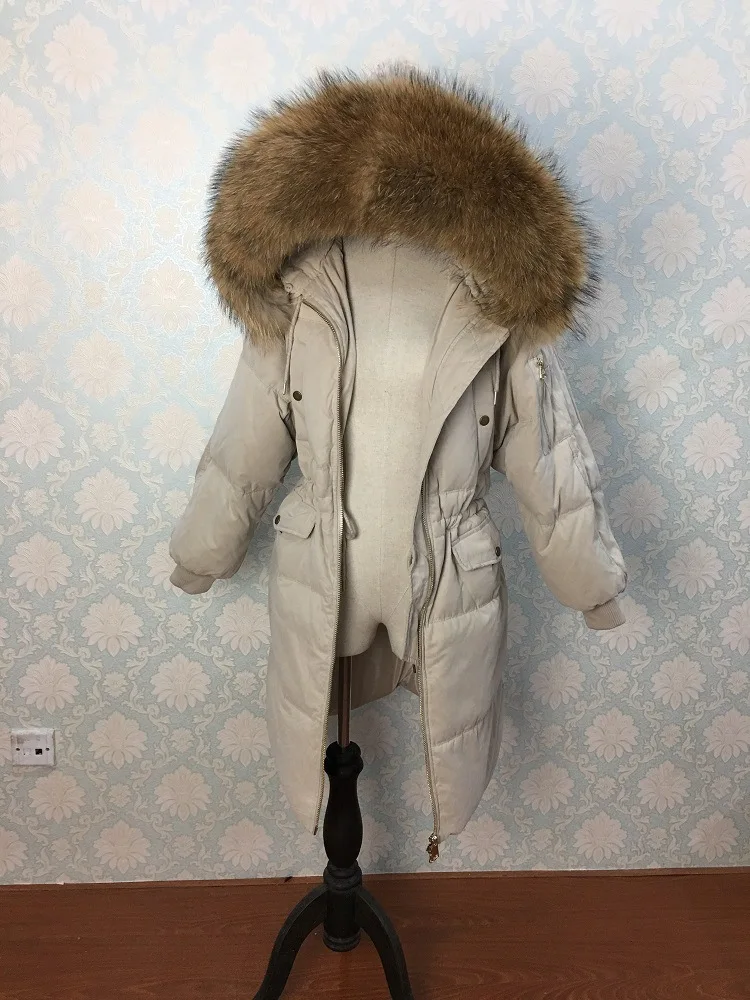 Schinteon корейский женский пуховик с большим воротником из натурального меха енота теплая зимняя Свободная верхняя одежда с капюшоном