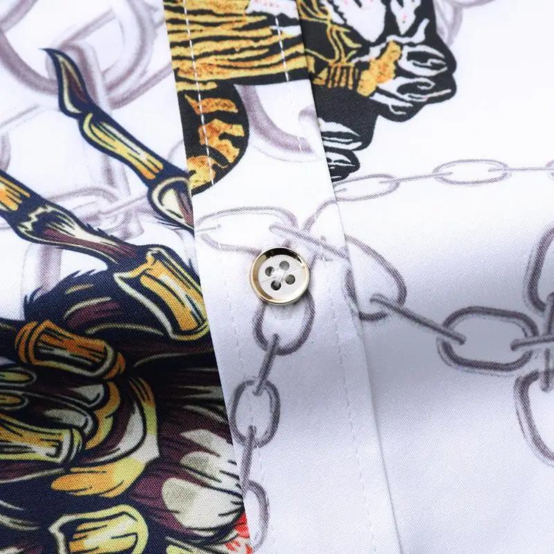 Мужская рубашка с короткими рукавами и принтом тигра новые модели рубашек