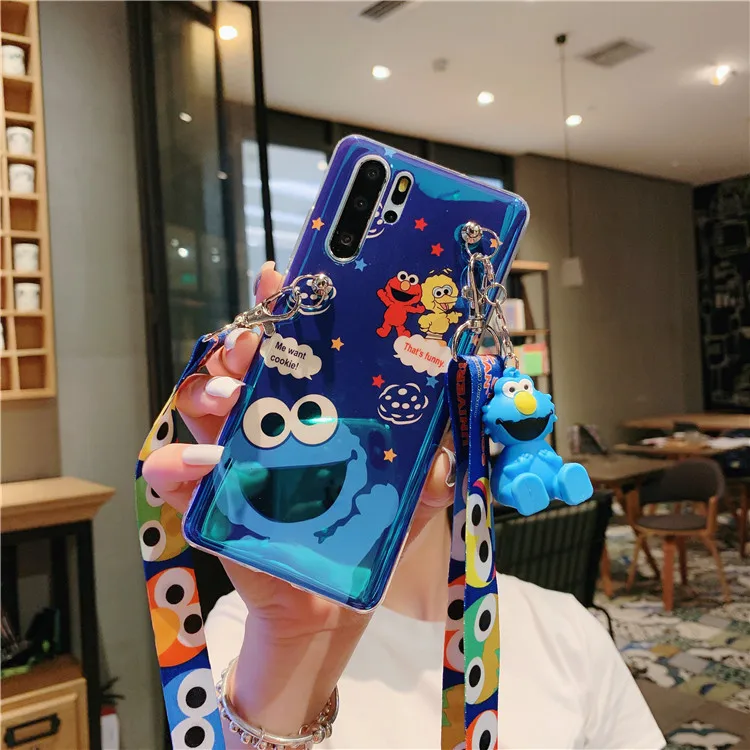 as picture 3 шт. чехол для huawei p30 P20 Улица Сезам, мягкий чехол для телефона с изображением милого печенья Элмо для huawei mate20 30 pro nova4+ подставка для игрушек+ ремешок - Цвет: as picture