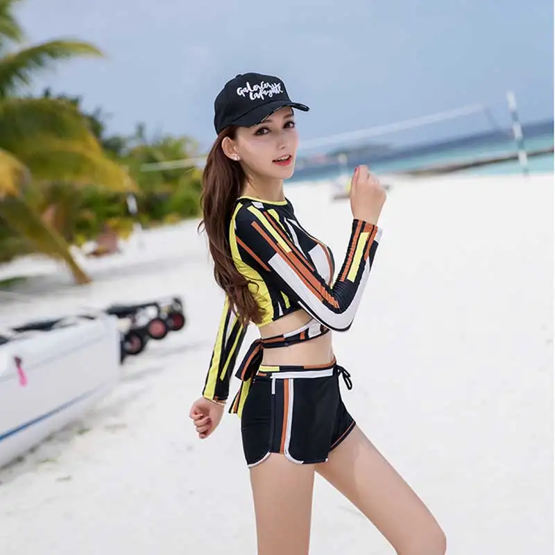 2018 Новый tankini Набор с длинными рукавами женские Шорты Большие размеры печати