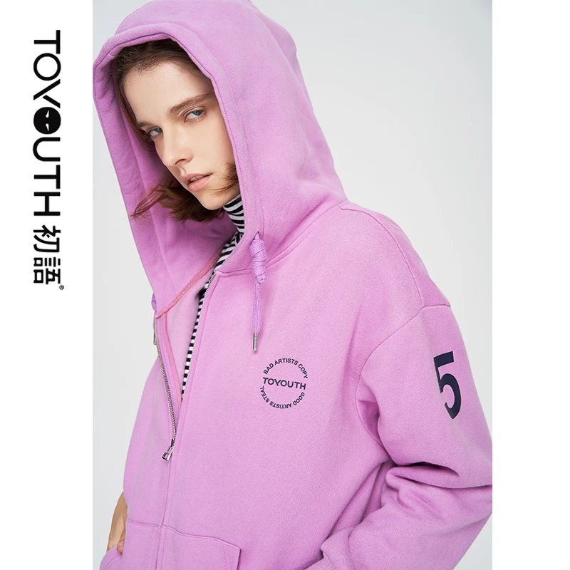 Toyouth Осень корейский сплошной Zip up Для женщин толстовка свободные Повседневное