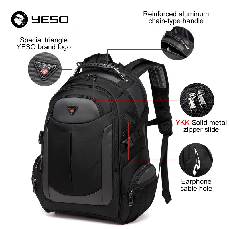 yeso brand laptop backpack mens travel bags 2019 multifunction rucksack water resistant black computer backpacks for teenager free global shippin