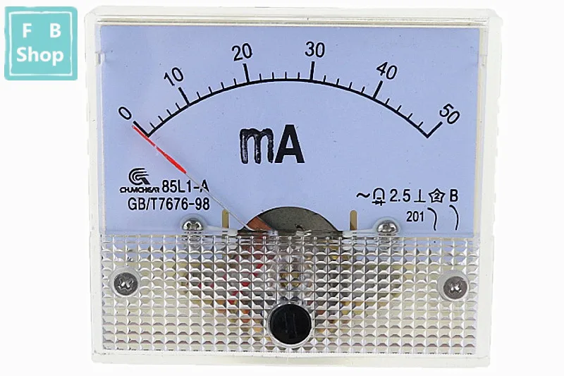 50mA 1 шт. 85L1-mA 2mA 3mA 5mA 10mA 15mA 20mA 30mA 50mA 75mA AC белый Пластик оболочки Аналоговая Панель Ампер Амперметр - Цвет: 50mA