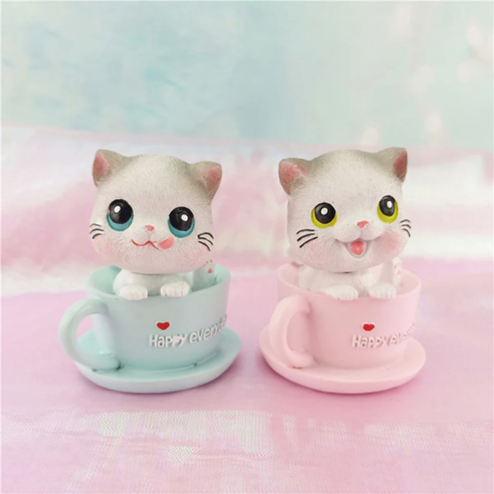 

Car Ornament Decoration Shaking Head Cup Cat Resin Cartoon Car Dashboard Decorative Toys Automotive Interior Car Accessories