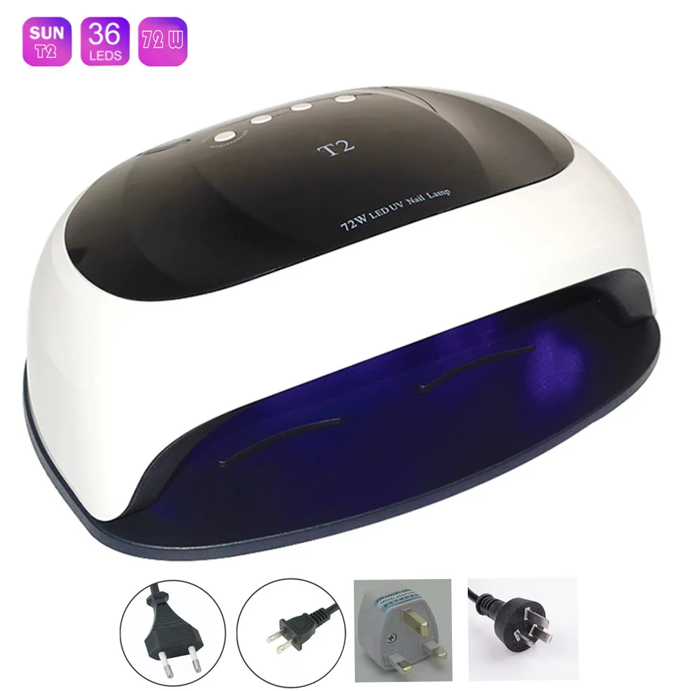 SUN T2 white 72 Вт солнечные T2 УФ лампа светодиодный лампа для ногтей Сушилка для ногтей для всех гели от солнца светильник инфракрасного зондирования 10/30/60s Timer смарт-лампа для маникюра - Цвет: SUN T2 white
