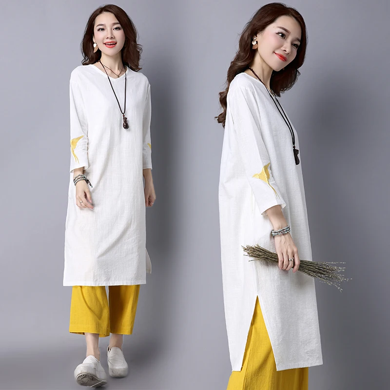 Осень 2017 г. Повседневное Для женщин Платья для Вышивка Твердые свободные плюс