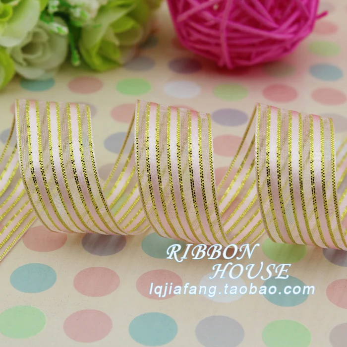 Лидер продаж лента из органзы с золотистыми краями 2 см|Ленты для шитья| |