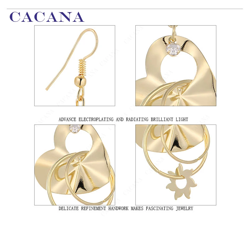 Длинные серьги CACANA для женщин с сердечком и фианитом бижутерия Лидер продаж No.A215
