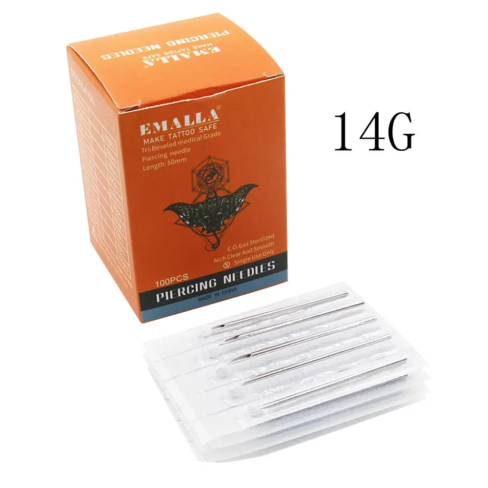 

EMALLA 14Gauge 100PC Piercing Needles Sterile Disposable Body Piercing Needles 16G For Ear Nose Navel Nipple Free Shipping