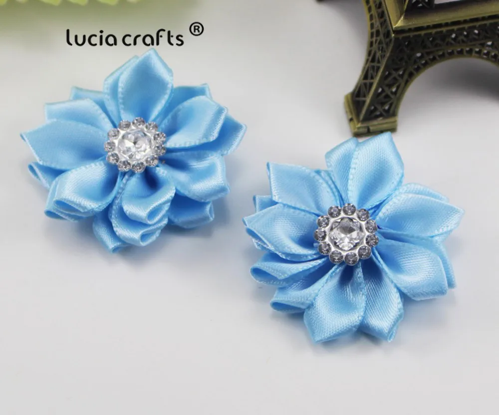 Light blue 2pcs 2шт/6 шт 3,5 см разные цвета атласная лента ткань цветок Стразы ручной работы украшения Аппликации Аксессуары CB0311 - Цвет: Light blue 2pcs