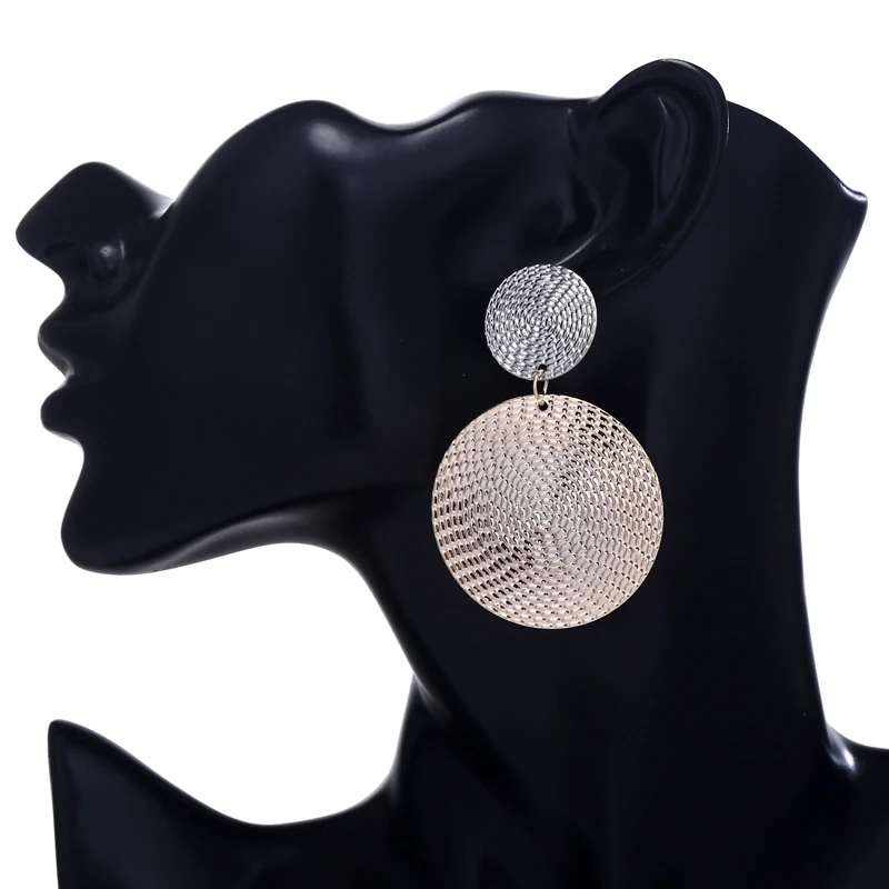 YAOLOGE Unique Metal Round Earring Gold color Stitching Large Bohemian Statement Jewelry For Girl | Украшения и аксессуары