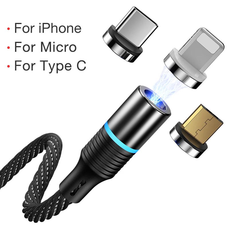 Black with 3 plugs CAFELE 3A Магнитный USB кабель для iPhone Xs Max Xr X 8 7 6 6s Plus 5 5S SE iPad Магнит usb type C USB микро-кабели светодиодный светильник - Цвет: Black with 3 plugs